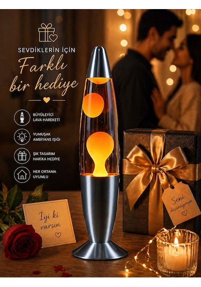 Turuncu Renkli Hareketli Dekoratif Lav Lambası Ambiyans Oda Aydınlatması Masa Ve Gece Lambası 41 Cm