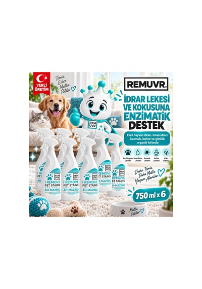 Enzimli İdrar Lekesi Ve Koku Giderici Sprey 750 Ml X 6 Adet 4,5 Litre Ekonomik Paket