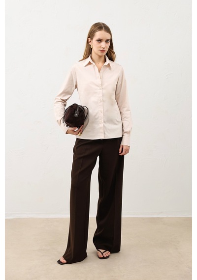 Antioch Basic Slim Fit Kadın Gömlek Taş