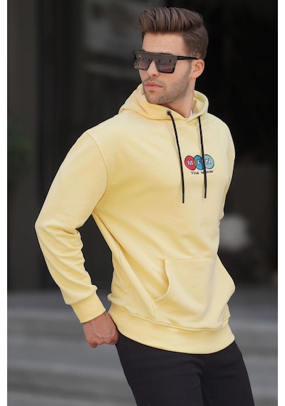 Madmext Sarı Kapüşonlu Nakışlı Erkek Sweatshirt 6145-sarı Sarı