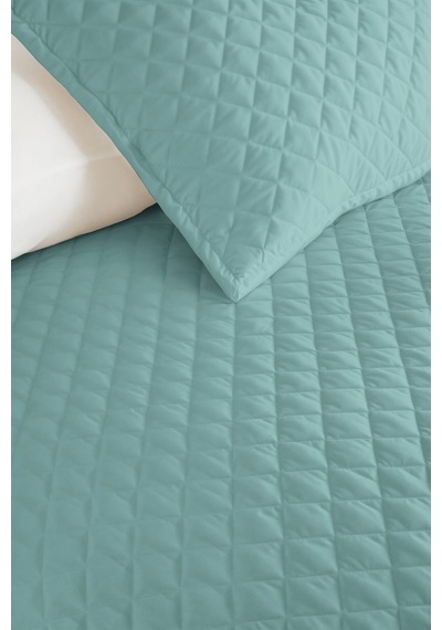 Turkuaz Minimal Genç Odası Tek Kişilik Pike Takımı - Kapitone Mavi 160x220 Cm Yazlık Yatak Örtüsü Rüzgarlı Kakao İzi