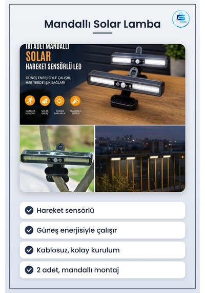 Mandallı Solar Led Lamba Hareket Sensörlü Güneş Enerjili Kablosuz