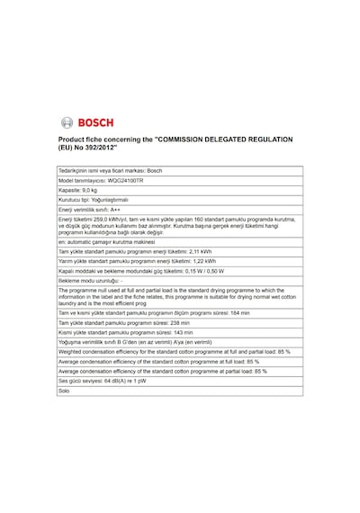 Bosch WQG24100TR 9 KG Isı Pompalı Çamaşır Kurutma Makinesi
