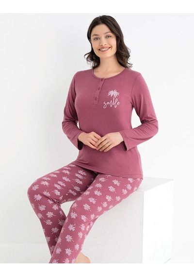 Uzun Kol Mevsimlik Pijama Takımı Viskon Alperi 790-55 GÜL KURUSU