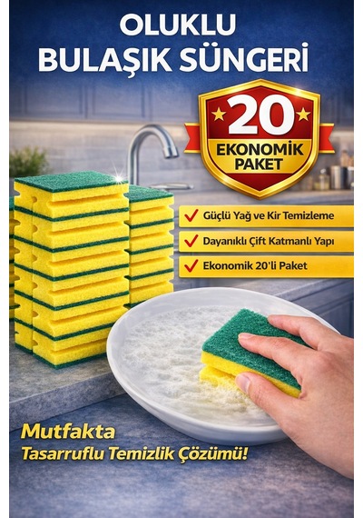 Oluklu Bulaşık Süngeri 5'li 4 Paket Güçlü Yağ Ve Kir Temizleyici Çift Katmanlı Dayanıklı Mutfak Temizlik Süngeri Ekonomik Paket