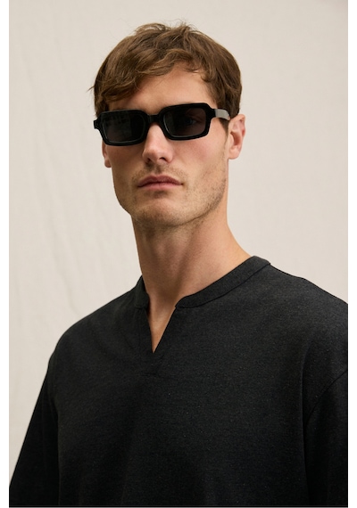 Grimelange Grımelange Tuomo Erkek Hakim Yaka Kısa Patlı Kısa Kollu Relaxed Fit Siyah T-shirt Siyah