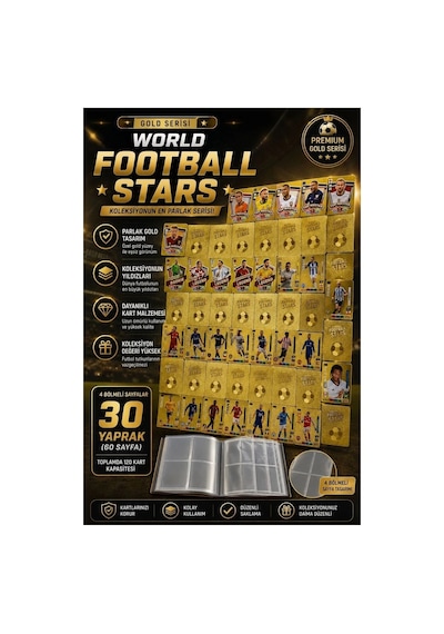 Cantex Tech Futbolcu Oyun Karti 55 Adet Gold Series Pocket Esnek Kırılmaz Parlak Kart + Albüm Hediyeli