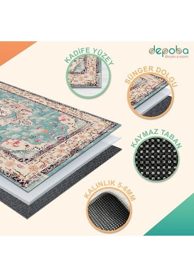 Pier Kadife Kaymaz Pamuk Tabanlı Yıkanabilir Antibakteriyel Salon Halısı 200x300 Diğer