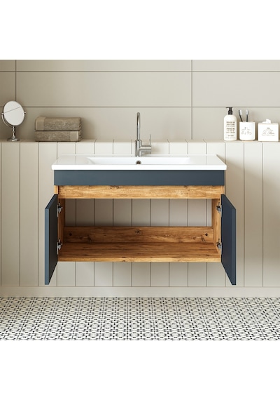 Roomart '' Lavabolu '' Atlantik - Antrasit Mdf 85 Cm Banyo Dolabı Atlantik Çam - Antrasit