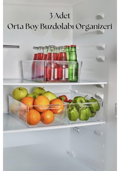 3 Lü Buzdolabı Organizeri & Buzdolabı Düzenleyici 4,5 Lt Şeffaf