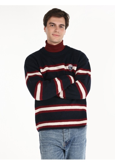 Colin's Colins Regular Fit Bisiklet Yaka Kolej Baskılı Lacivert Erkek Kazak Cl1064577 Lacivert