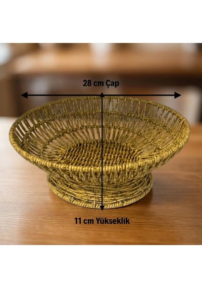 28 Cm Plastik Rattan Servis Çanağı Doğal Hasır Görünümlü Dekoratif Meyve, Ekmek Ve Sunum Kasesi 5