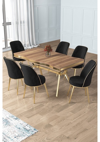 Canisa Prah Serisi 90x160 Lak Panel Hazar Gold Ayak Masa Takımı 6 Siyah Sandalye Hazar Masa Siyah Sandalye Ayaklar Gold Canisa Prah Serisi 90x160 Lak Panel Hazar Gold Ayak Masa Takımı 6 Siyah Sandalye Hazar Masa Siyah Sandalye Ayaklar Gold