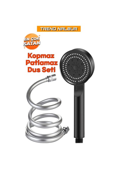 Canero 5 Fonksiyonlu Mafsallı Mat Siyah Duş Başlığı Seti, Mat Siyah Duş Başlığı - Pvc Hortum Siyah