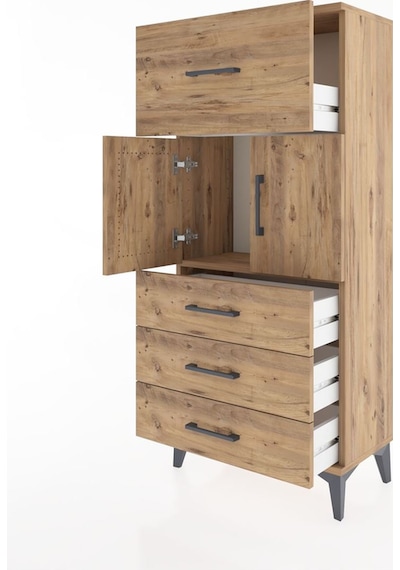Hyperion Dolap Tek Raflı 4 Çekmeceli 2 Kapaklı 60x44x134 Çam-çam Atlas Çam