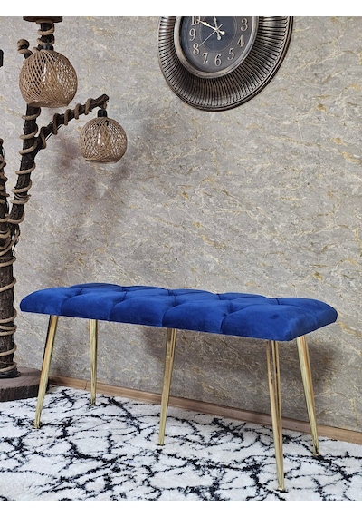 Zafir Gold Metal Yeşil Oturaklı Sivriltme Ayaklı Babyface Puf & Bench & Oturak Mavi