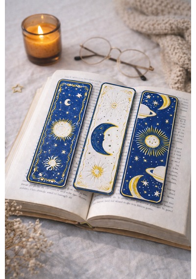 Celestial Night Güneş & Ay Temalı Kitap Ayracı Seti