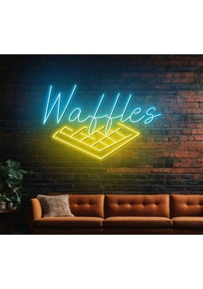 Waffles Yazılı Ve Şekilli Neon Tabela Çok Renkli