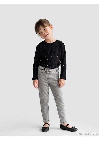 LC Waikiki Lcw Kids Siyah Beli Lastikli Kız Çocuk Tayt Pantolon Blakız Çocuk Rodeo