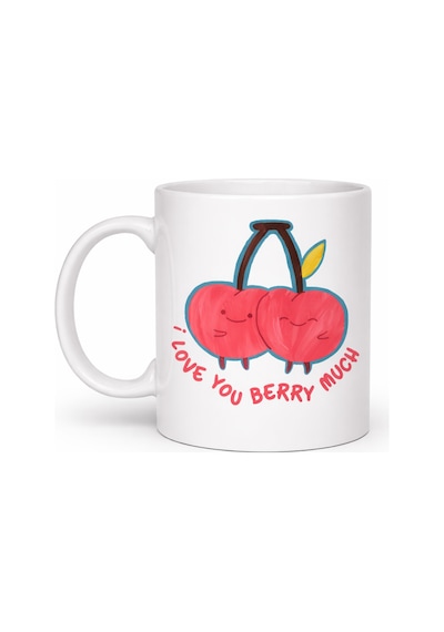I Love You Berry Much Tasarımlı Kupa Model 12 Sevimli Kiraz Desenli Porselen Kahve Kupası - Hediye Fincanı Diğer