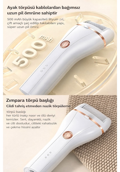 Exenar - Beyaz - Şarjlı Nasır Törpü Makinesi Ayak Bakım Topuk Nasır Törpüsü Nasır Temizleme 2 Kademeli 500mah Şarjlı