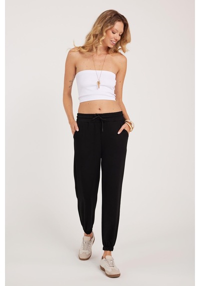 Tudors Kadın Relax Fit Rahat Kesim Modal Kumaş Beli Bağlamalı Lastikli Jogger Siyah Eşofman Altı-39586