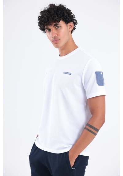 Rowinger Waffle Örgü Dokulu Göğüs Logolu Kolda Mini Cep Detaylı Bisiklet Yaka Erkek Spor T-shirt Beyaz