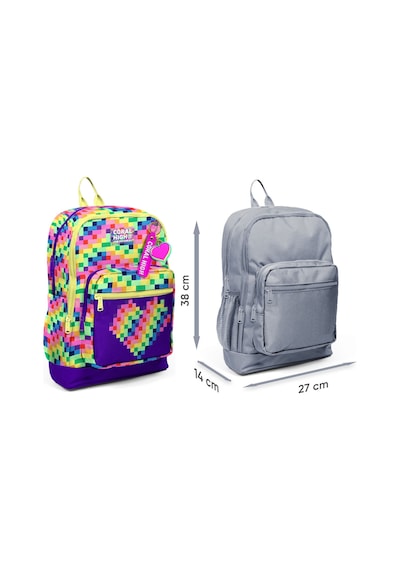 Coral High Kız Çocuk Mor Piksel Kalp Desenli İlkokul Sırt Çantası Dört Bölme 33208