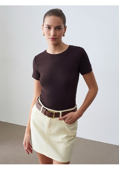 Dilvin 32637 Bisiklet Yaka T-shirt-koyu Kahve Kahverengi Dilvin 32637 Bisiklet Yaka T-shirt-koyu Kahve Kahverengi