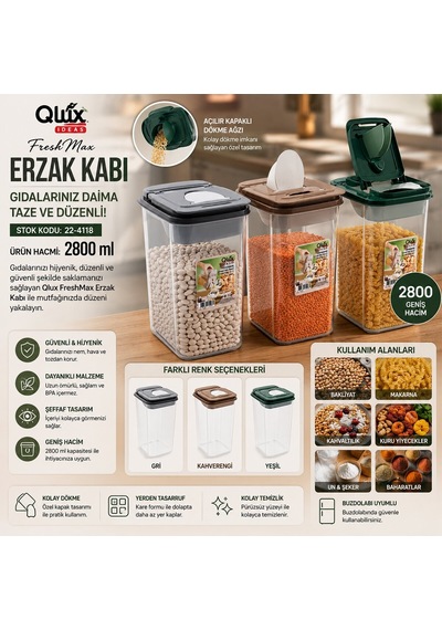 Qlux L-00993 No-3 Freshmax Renkli Erzak Kabı - Şeffaf Plastik 2800 Ml- 18'li Paket Diğer
