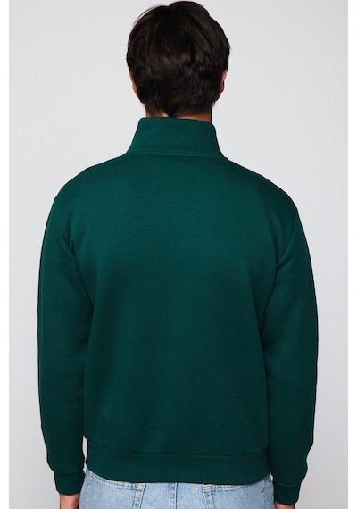 Tudors Pamuklu Dik Yaka Fermuarlı Haki Unisex Sweatshirt-29037-haki Haki