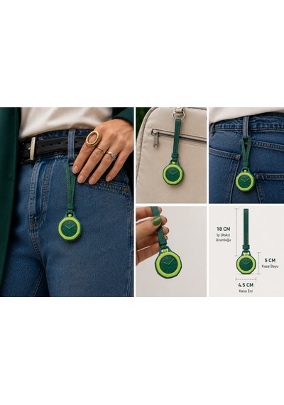 Piyatech Renkli Detaylı Askılı Cep Saati Hemşire Saati Çanta Ve Pantolon Aksesuarı Anahtarlık Unisex Sekizgen Saat Yeşil
