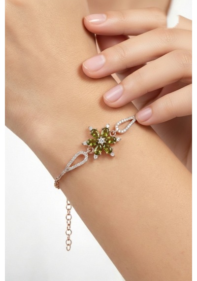 Çekirdekjewelry 925 Ayar Gümüş Zeytinyağı Taşlı Bileklik Pembe