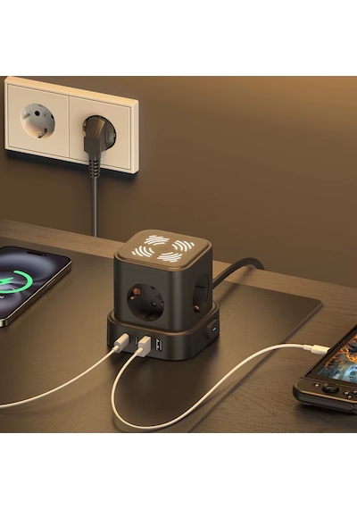 4lü Akım Korumalı Priz Gece Lambalı 2xusb 2xtype-c Çıkış Yüksek Gerilim Koruma Çoklu Priz Çoğaltıcı 2 M