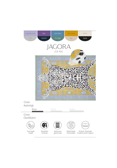 Cool Halı Jagora Leopar Halı Kaplan Desen Vintage Sarı Şönil Halı Yıkanabilir Leopar Dekoratif Halı