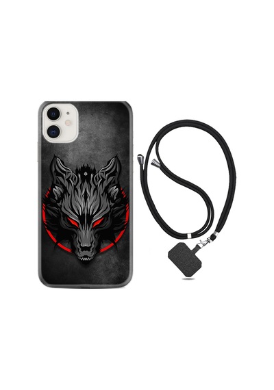 Apple Uyumlu iPhone 13 Kılıf Boyun Askılı Dark Wolf 1813
