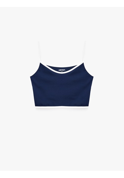 Koton Slim Fit Biyeli İnterlok İnce Askılı Kolsuz Sporcu Sütyeni Lacivert 7wak30059nk
