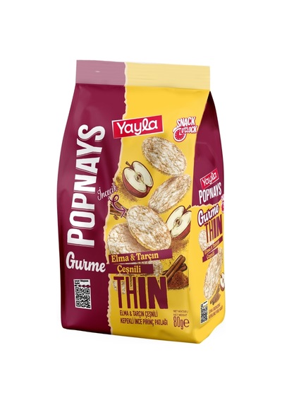 Yayla Popnays Gurme Elma Ve Tarçın Çeşnili Kepekli İnce Pirinç Patlağı 80 G X10