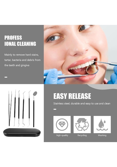 Valkyrie 6 Parça Paslanmaz Çelik Metal Kutulu Diş Tartar Temizleme Dental Ağız Bakım Seti Siyah Kutu