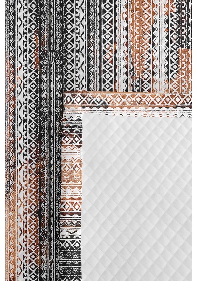 Bohem Geometrik Kahverengi Tek Kişilik Pike Takımı - Etnik Antrasit Çizgili 160x220 Cm Yatak Örtüsü Mahmur Perde Dengesi