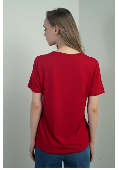 By Saygı Kadın V Yaka Yırtmaçlı Kısa Kol Bluz-40707 Bordo By Saygı Kadın V Yaka Yırtmaçlı Kısa Kol Bluz-40707 Bordo