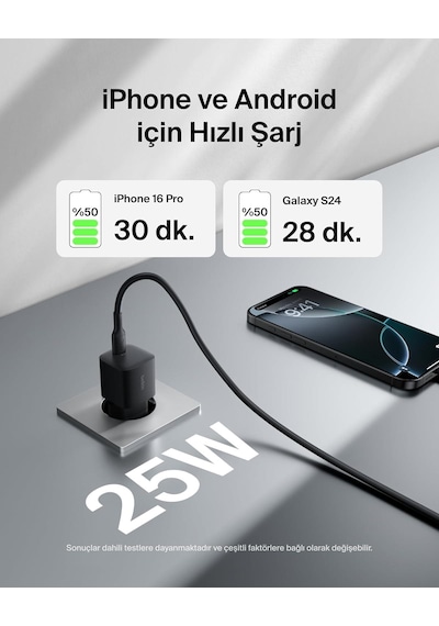 Belkin Usb-c 25 W Pd 3.0 Pps Hızlı Şarj Cihazı, Siyah 25w