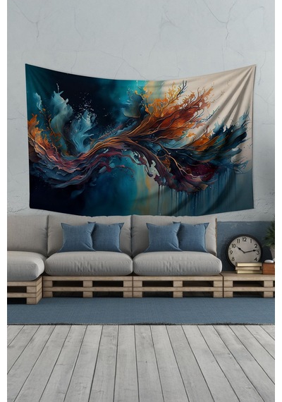 Dalgaların Dansı Desenli Duvar Halısı Duvar Örtüsü Tapestry Süet Dokulu Kumaş