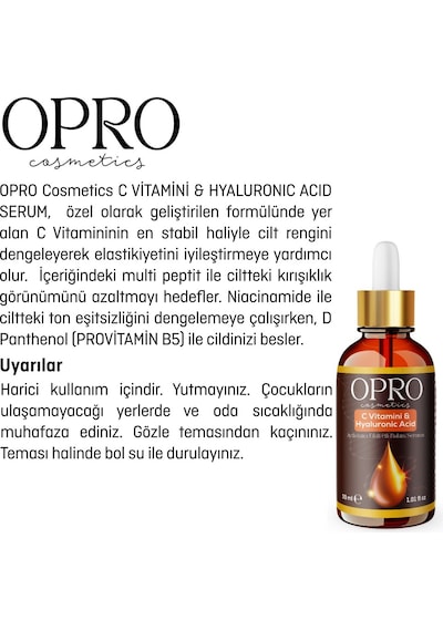 Opro Cosmetics C Vitamini & Hyaluronik Asit Aydınlatıcı Etkili Cilt Bakım Serumu 30 Ml - Niacinamide