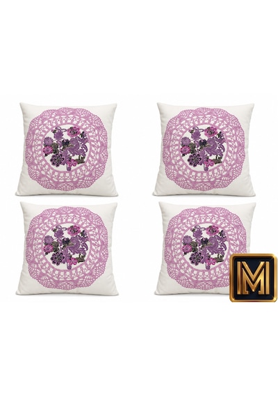 Kırlent 9 4'lü Dekoratif Kırlent Kılıfı Seti 45x45 Cm Kırmızı Çiçek Desenli Modern Salon Ve Koltuk Yastık Kılıfı Gizli Fermuarlı Çok Renkli