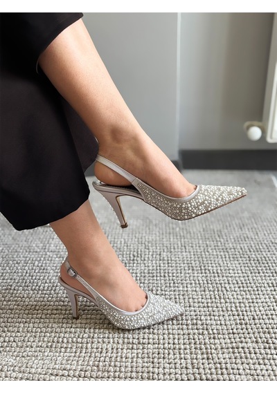 Asmi Shoes Kadın Marlen İnci Süslemeli İnce Topuklu Abiye Ayakkabı Düğün&davet Gümüş
