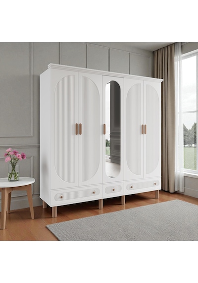 Comiet Sally 5 Kapaklı Aynalı Çekmeceli Mdf Gardırop Beyaz Comiet Sally 5 Kapaklı Aynalı Çekmeceli Mdf Gardırop Beyaz
