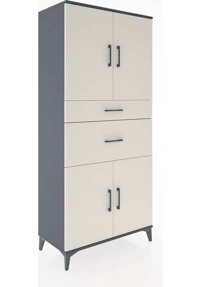 Hyperion Dolap 4 Raflı 2 Çekmeceli 4 Kapaklı 88x44x195 Antrasit-aytaşı Antrasit