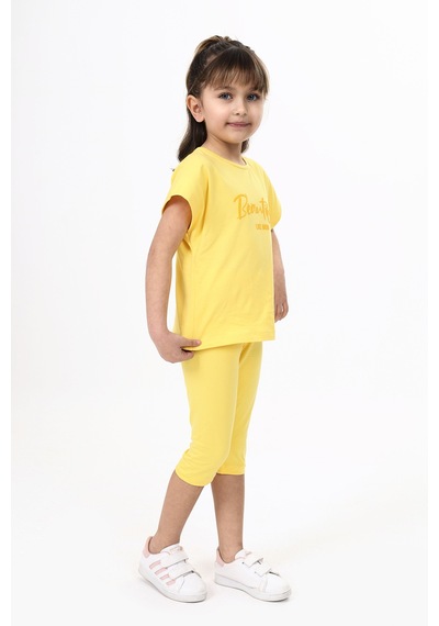 Toontoy Kids Toontoy Kız Çocuk Beautıful Baskılı Kaprili Takım Koyu Sarı