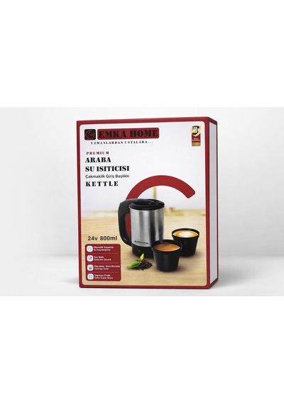 Aksu Emka Home 24v 800ml Araç Kettle Su Isıtıcı Çakmaklık Girişli Paslanmaz Çelik Gösterge Işıklı